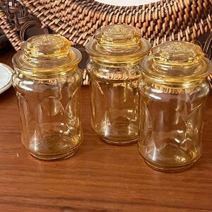 Vintage Amber Glass Apothecary Spice Herb Lidded Jar Set